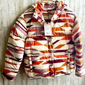 Prana Women’s Hellebore Down Puffer Jacket Geometric Design Size M NWT